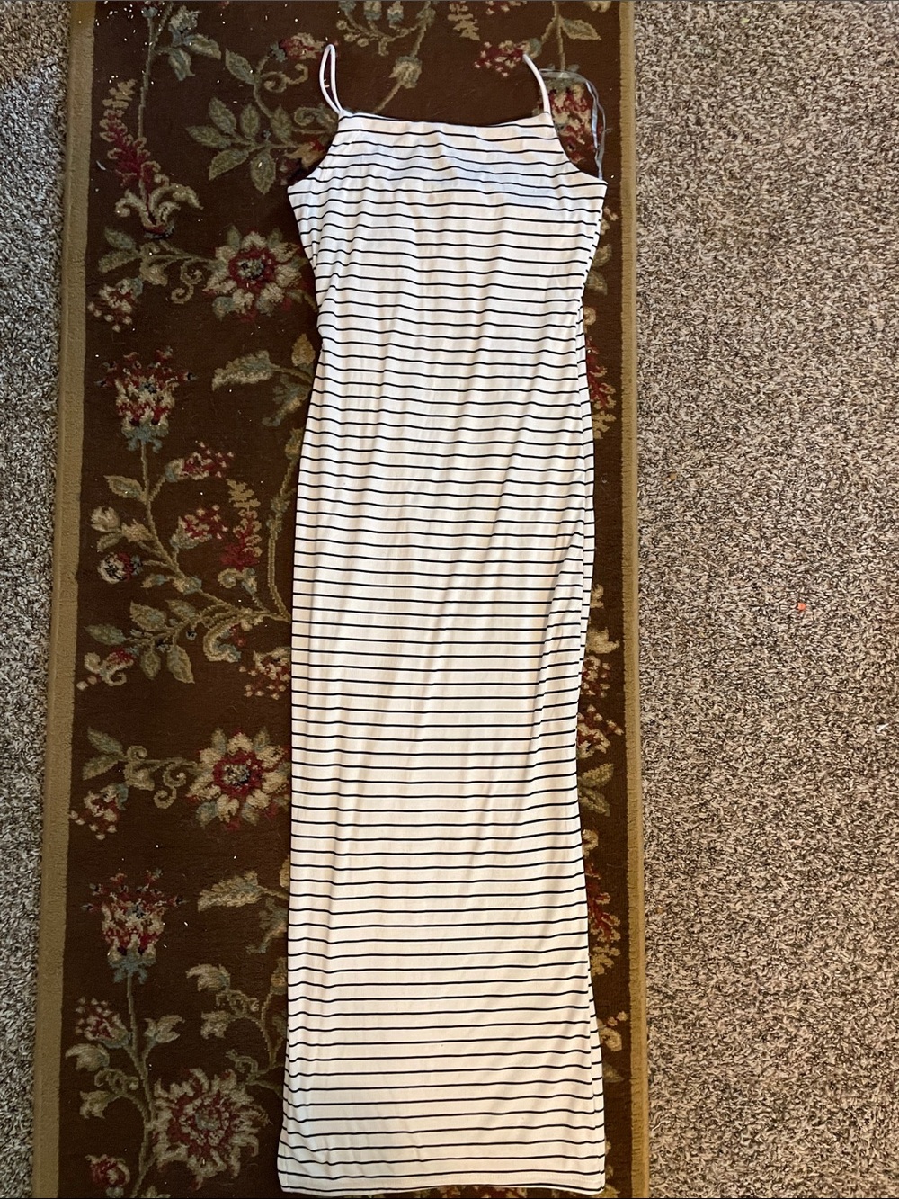 Women's Striped Black and White Spaghetti-Strap Maxi Dress